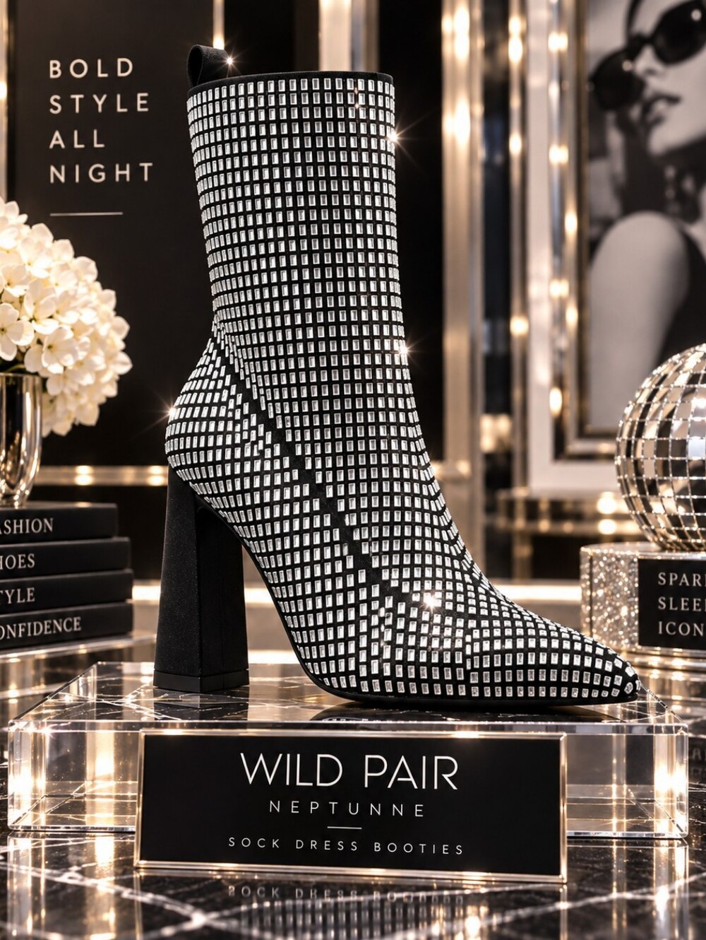 Wild Pair Neptunne Silver Bling Sock Dress Booties — Size 9.5-NIB
